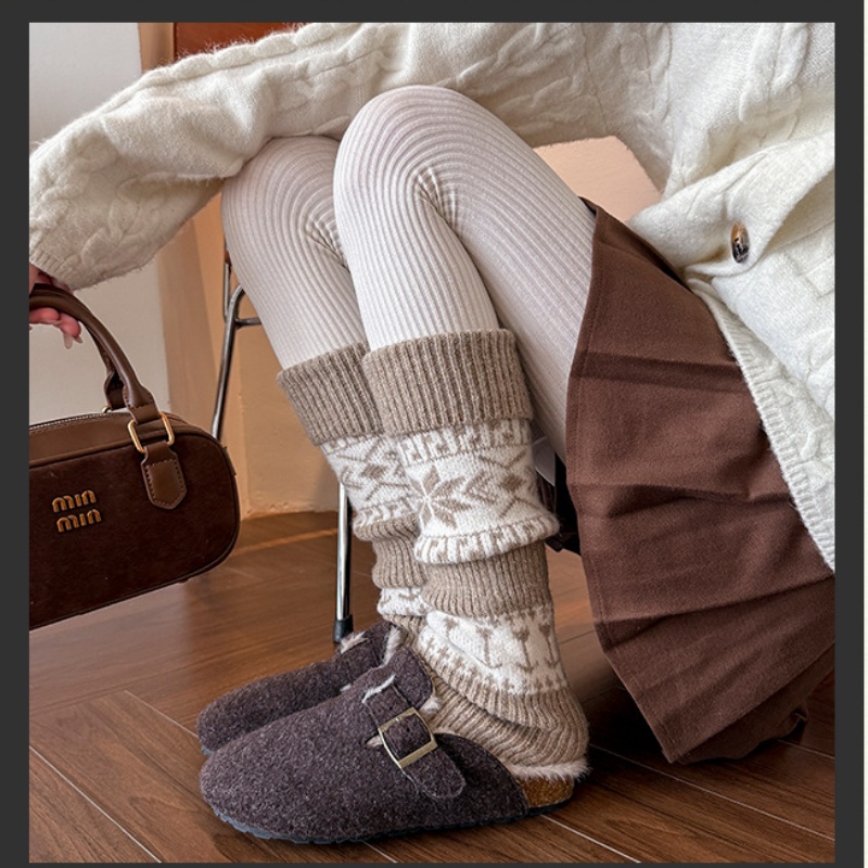 Womens Nordic Fair Isle Knit Leg Warmers Thicken Warm Knitted Foot Cover